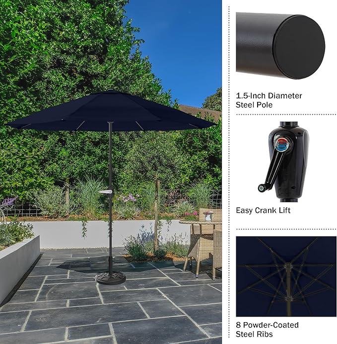 Pure Garden Patio Umbrella with Vented Canopy - 9FT Easy Crank Outdoor Umbrella for Shade - For Deck, Balcony, Porch, Backyard, or Pool (Navy)