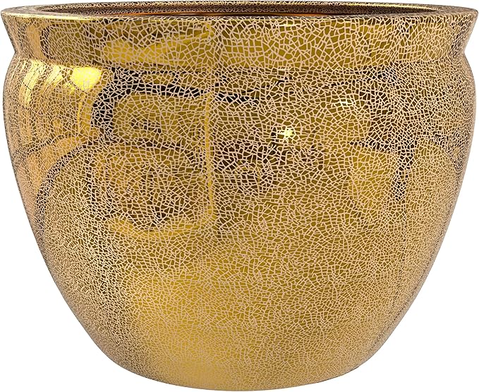 Red Lantern 12" Gold Crackle Fishbowl Planter or Cachepot for Indoor/Outdoor Use in Garden Entryway Living Room Boho Eclectic Modern Contemporary Classic Traditional Style Decor