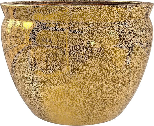 Red Lantern 12" Gold Crackle Fishbowl Planter or Cachepot for Indoor/Outdoor Use in Garden Entryway Living Room Boho Eclectic Modern Contemporary Classic Traditional Style Decor