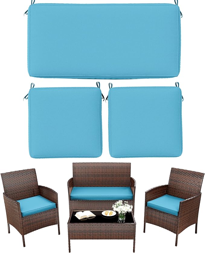 3 Pack Outdoor Replacement Cushions, Fit for 4-Seater Wicker Rattan Patio Conversation Set, 36x18x3,18x18x3, Liner & Cover