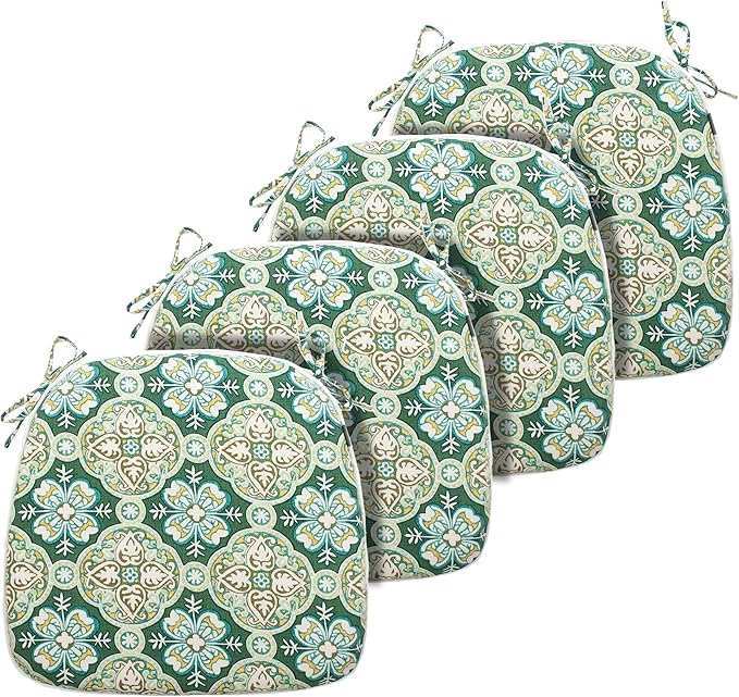 FUNHOME Outdoor Chair Cushions Set of 4, Water-Repellent Patio Seat Cushions D16xW17 Inch, All Weather Patio Chair Pads with Tie for Furniture Garden Home Office Decoration, Green Medal