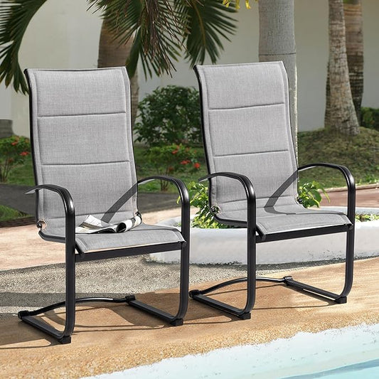 NUU GARDEN Patio Dining Chairs Set of 2, All Weather Outdoor Padded Textilene Patio Chairs, Breathable Spring Motion Textile High Back Outdoor Dining Chairs for Backyard, Lawn, Deck, Gray