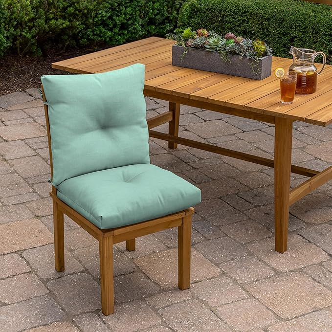 Arden Selections Outdoor Plush Modern Tufted Blowfill Dining Chair Cushion, 21 x 40, Water Repellent, Fade Resistant, Tufted Cushion for Dining and Bistro Chairs 21 x 40, Aqua Leala