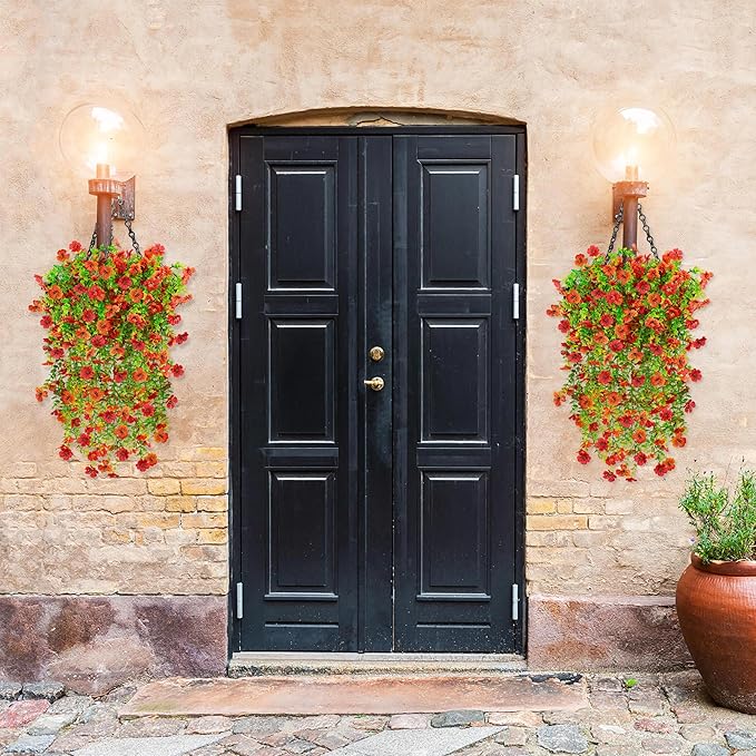 4PCS Fall Artificial Hanging Flowers Plants Decorations for Outdoor Faux Silk Daisy Mums Home Indoor Porch Patio Wall Balcony Yard Decor
