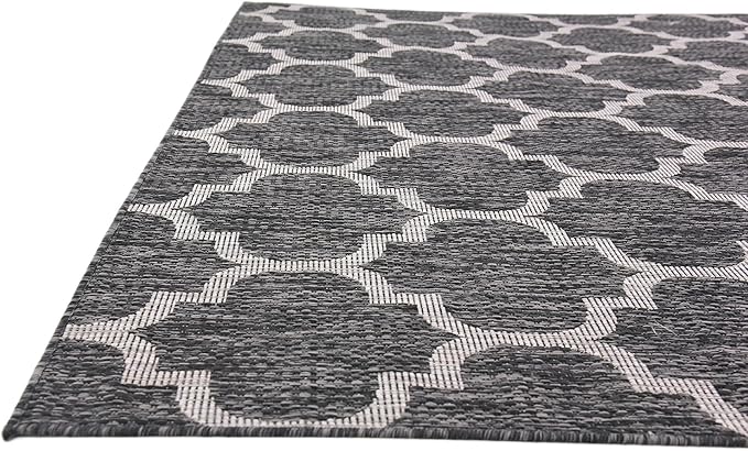 Unique Loom Outdoor Trellis Collection Area Rug (7' 1" x 10' Rectangle, Black/ Ivory)