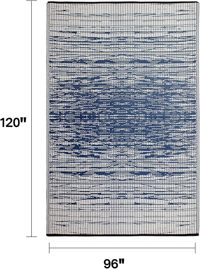 Fab Habitat Abstract Distressed Stripes Outdoor Rug - Waterproof, Fade Resistant, Crease-Free, Reversible - Premium Recycled Plastic - Patio Porch Balcony Deck - Brooklyn Blue - 8x10 ft