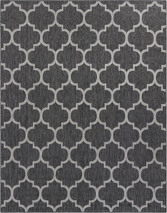 Unique Loom Outdoor Trellis Collection Area Rug (7' 10" x 10' Rectangle Black/Ivory)