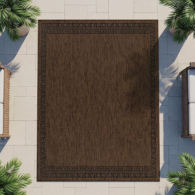 Washable Outdoor Rug 5x7 Modern Area Rugs Outdoor Carpets Bordered Pattern Non Shedding Waterproof Easy Clean Patio Deck Porch Living Room Bedroom Garden RV (5 X 7 Gold)