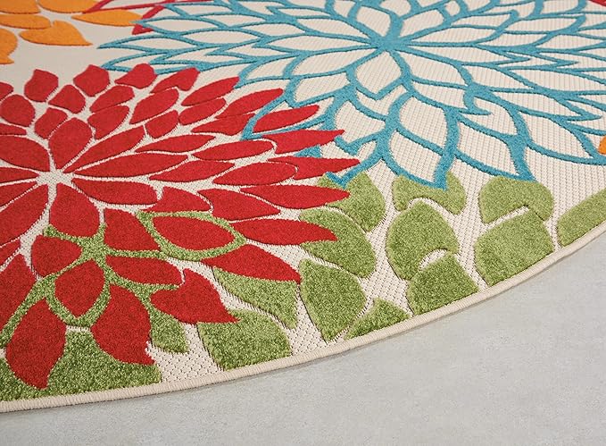 Nourison Home Aloha Green 7'10" x Round Area Rug - Easy Clean, Non Shedding, Bed Room, Living Room, Dining Room, Kitchen (8' x Round)