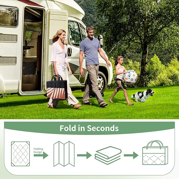 GENIMO Outdoor Rug 10' x 14' Waterproof for Patios Clearance, Reversible Plastic Straw Camping Carpet, Large Area Rugs Mats for RV, Picnic, Backyard, Deck, Balcony, Porch, Beach, Brick&Red