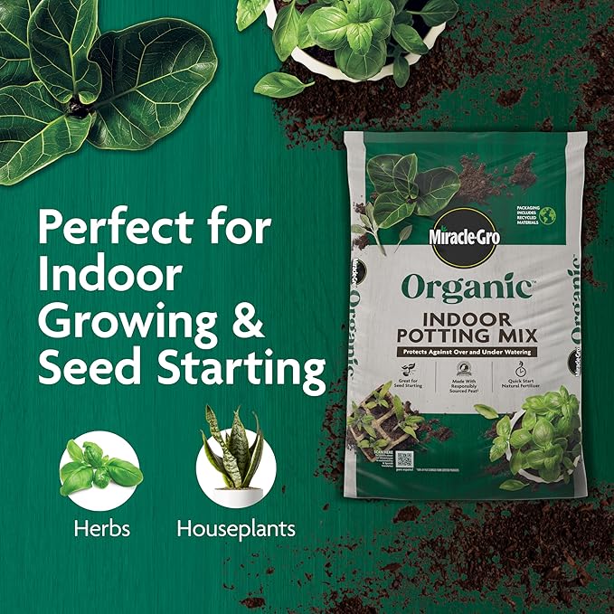 Miracle-GRO Organic Indoor Potting Mix, Protects Against Over and Under Watering, for Indoor Container Plants, Houseplants and Starter Plants, OMRI Listed, 16 qt.