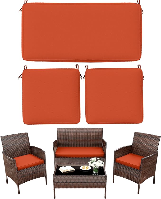 3 Pack Outdoor Replacement Cushions, Fit for 4-Seater Wicker Rattan Patio Conversation Set, 36x18x3,18x18x3, Liner & Cover