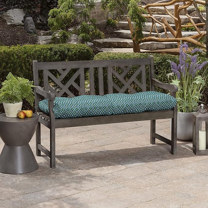 Arden Selections Outdoor Plush Classic Tufted Bench Cushion, 48 x 18, Water repellent, Fade Resistant, Tufted Bench Cushion for Bench and Swing 18 x 48, Alana Tile