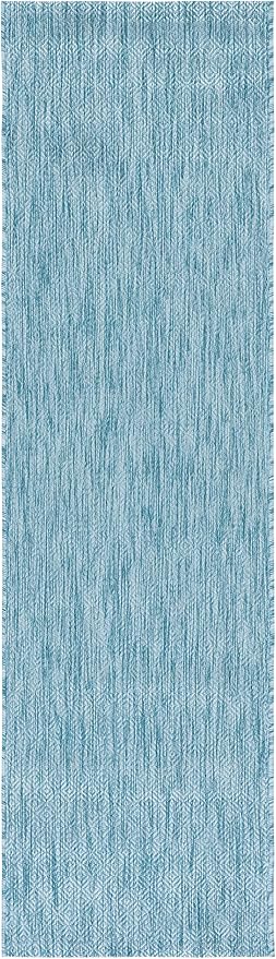 SAFAVIEH Washable Rug Outdoor Courtyard Collection - 2'3" x 6'7" Runner, Aqua Blue, Non-Shedding & Easy Cleaning, Ideal for Patio, Entryway, Mudroom, Hallway, Kitchen (CY8520-37122)