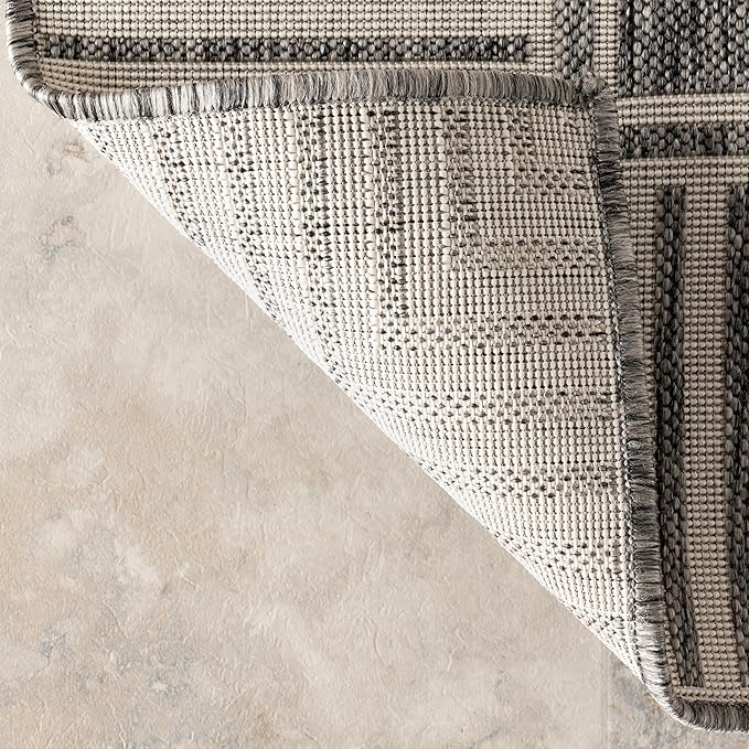 Nuloom Asha Grey/Ivory, 9'6" x 12', Casual, Striped Border, Soft and Cozy, High Traffic, Stain Resistant, Easy Clean, Durable Area Rug for Indoor/Outdoor Patio, Deck, Porch, Garden, Courtyard