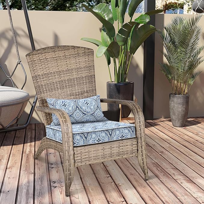 Outdoor Chair Cushions 22x22x3 Inch, Patio Seat Cushion Furniture Swing Set of 2, Water Repellent Chairs Wicker Cushion Pads with Couch Sofa in Garden, Medallion Blue