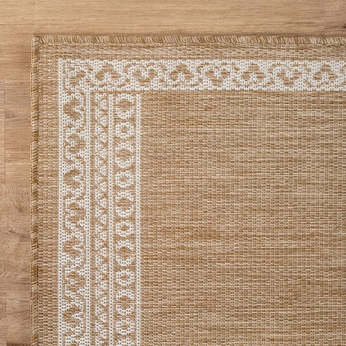 Washable Outdoor Rug 10x14 Modern Area Rugs Outdoor Carpets Bordered Pattern Non Shedding Waterproof Easy Clean Patio Deck Porch Living Room Bedroom Garden RV (10 X 14 Natural)