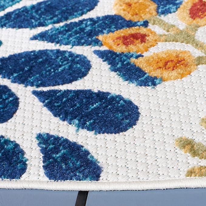 SAFAVIEH Washable Rug Outdoor Cabana Collection - 11' Round, Creme & Red, Non-Shedding & Easy to Clean, Ideal for Patio, Backyard, Mudroom (CBN832A)