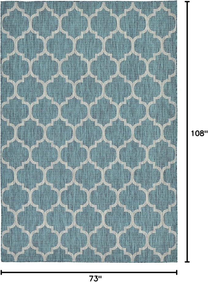 Unique Loom Outdoor Trellis Collection Area Rug (6' 1" x 9' Rectangle, Teal/ Gray)