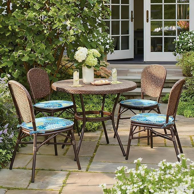 Outdoor Chair Cushions Set of 2, Water Resistant Patio Chair Pads with Ties, Seat Cushions for Home Garden Furniture Decoration, 16"x17", Dahlia Blue