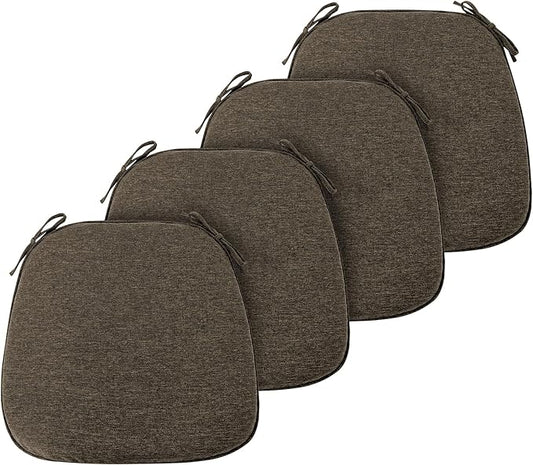 FUNHOME 17"x16"x2" Outdoor Chair Cushions Set of 4, Water Resistant Patio Chair Pads with Ties, Seat Cushions for Home Garden Furniture Decoration-Brown
