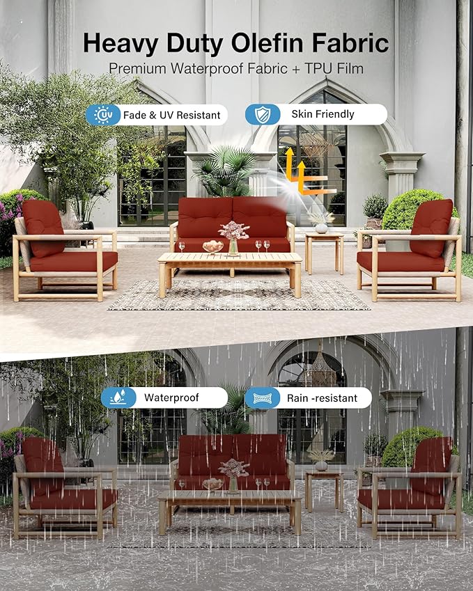 YEFU Olefin Outdoor Chair Cushions: Fade Resistant Outdoor Seat Cushion 24 x 24 - All Weather Patio Furniture Cushion with Ties - Deep Seat Patio Cushions for Chair Sofa Couch(Burnt Orange)