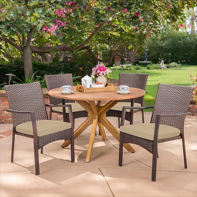 HARBOREST Outdoor Chair Cushions Set of 4, Water Resistant Patio Chair Cushions with Ties, Outdoor Seat Cushions for Patio Furniture, 17"x16"x2", Beige