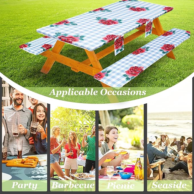 Fitted Picnic Table Cover with Bench Covers Set, Waterproof Lightweight Rectangle 72in Folding Table Cloths Canopy Shade Slipcover Cool Unique Fun Camping Gift for Camper Women Men Family Rv Owners