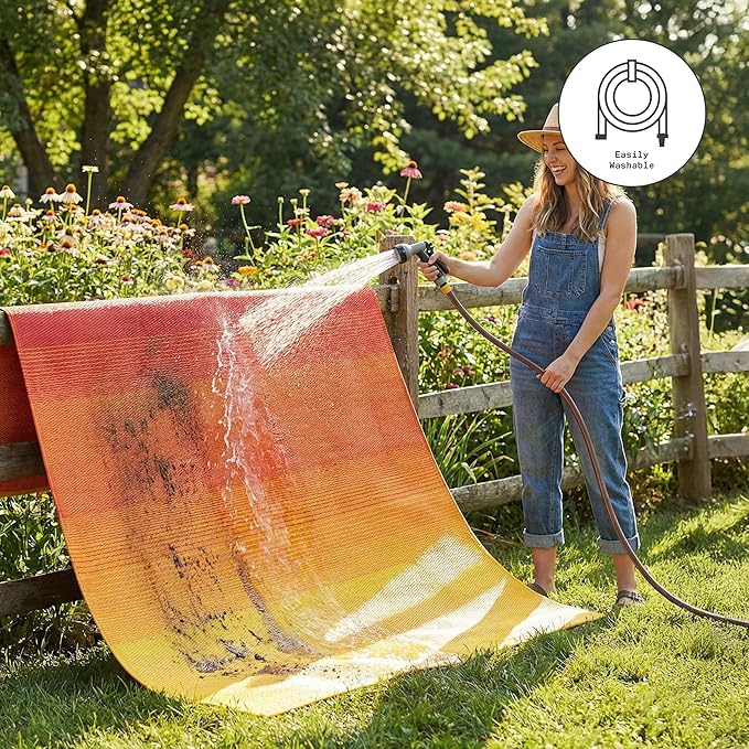 Fab Habitat Outdoor Rug - Waterproof, Fade Resistant, Crease-Free - Premium Recycled Plastic - Ombre - Large Patio, Deck, Sunroom, Camping, RV - Big Sur - Sunset - 6 x 9 ft