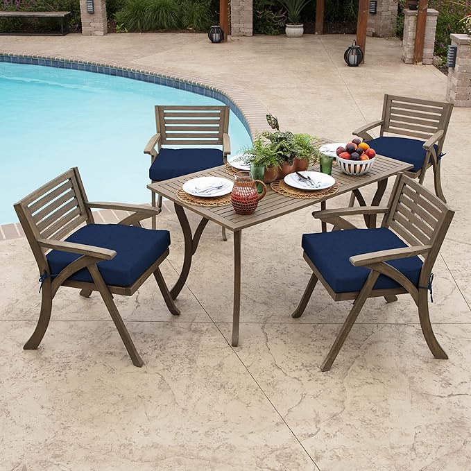 Arden Selections Outdoor Wicker Chair Cushion, 20 x 18, Rain-Proof, Fade Resistant 21 x 21, Sapphire Blue Leala (Pack of 4)
