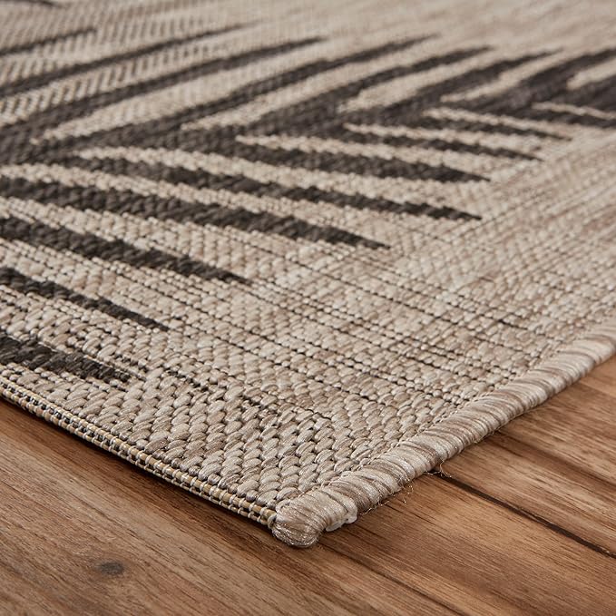 LR Home 2x3 Indoor/Outdoor Area Rug for Home Decor | Coastal Palm Leaf Carpet for Living Room, Bedroom, Playroom, Patio, Garden | Modern Farmhouse Rug | Black/Gray
