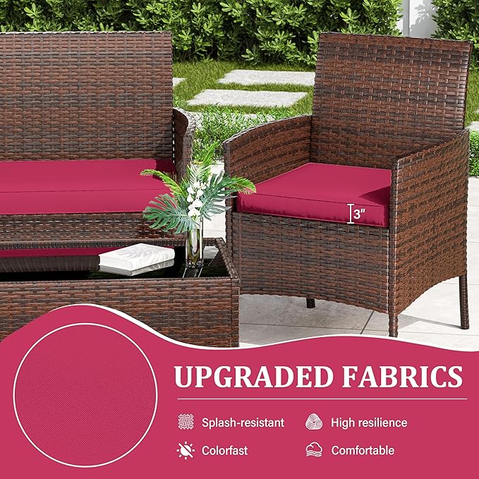 3 Pack Outdoor Replacement Cushions, Fit for 4-Seater Wicker Rattan Patio Conversation Set, 36x18x3,18x18x3, Liner & Cover