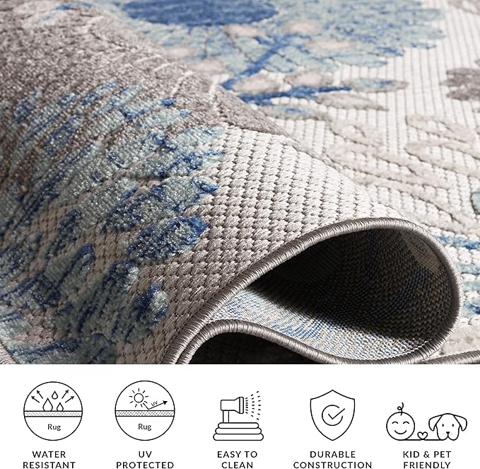 SAFAVIEH Washable Rug Outdoor Cabana Collection - 5'3" x 7'6", Grey & Blue, Non-Shedding & Easy to Clean, Ideal for Patio, Backyard, Mudroom (CBN832F)