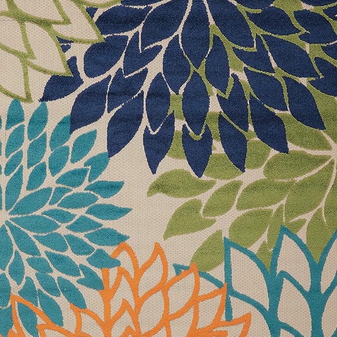 Nourison Home Aloha Indoor/Outdoor Multicolor 9'6" x 13' Area Rug, Tropical, Botanical, Easy Clean, Non Shedding, Bed Room, Living Room, Dining Room, Deck, Backyard, Patio (9x13)