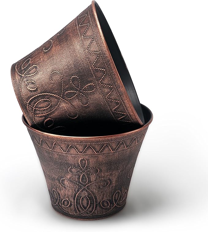 9" Rustic Medieval Planter with French Country Look for Indoor Outdoor Garden Patio Office Home Decor (Copper)