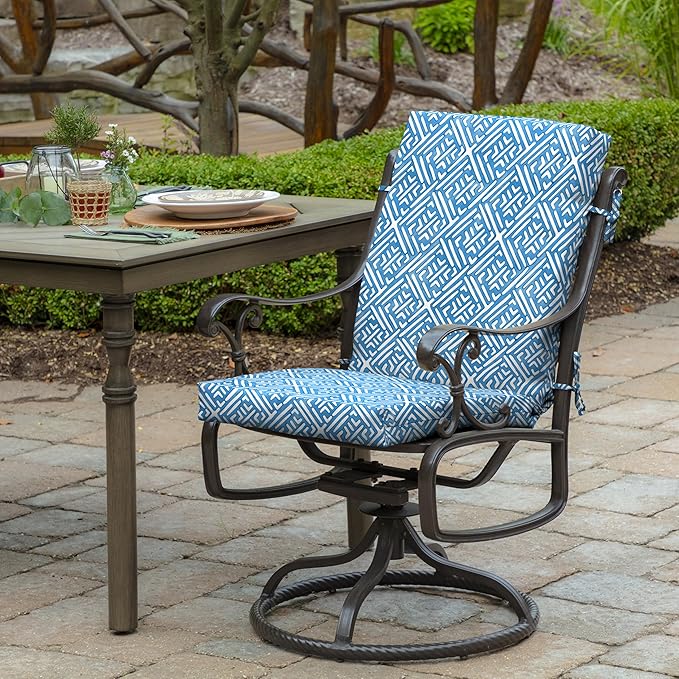 Arden 4-Pack Outdoor Patio Dining Chair Cushion, 20x44, Rain-Proof Seat Pad, Fade-Resistant Outdoor Cushion Amalfi Blue Tile