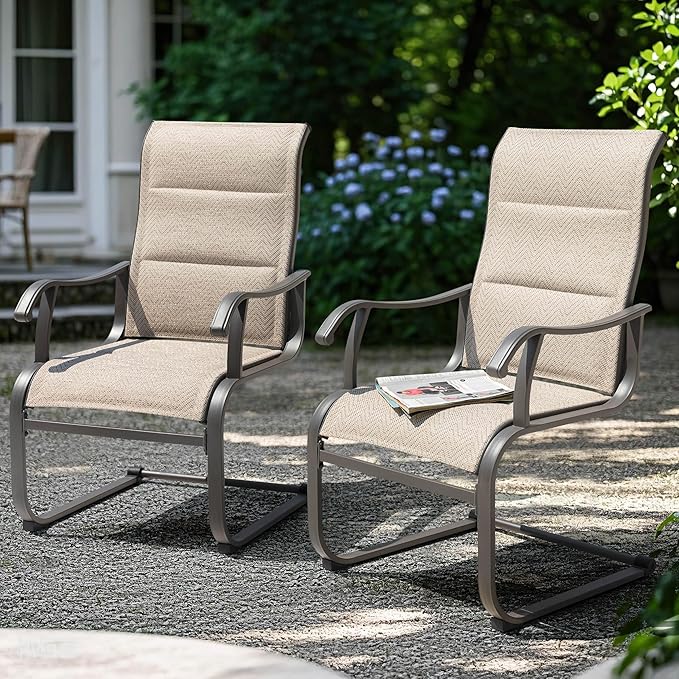 NUU GARDEN Patio Dining Chairs Set of 2, Outdoor Dining Chairs with Breathable Textilene Seat, All-Weather Patio Furniture for Garden Deck Backyard Porch, Grayish Beige