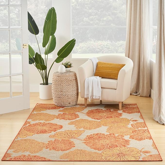 Nourison Home Garden Oasis Coral 5' x 7' Area Rug - Easy Clean, Non Shedding, Bed Room, Living Room, Dining Room, Kitchen (5' x 7')