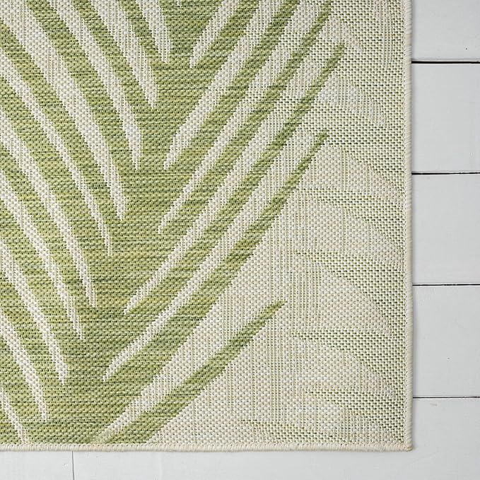 LR Home 8x10 Indoor/Outdoor Area Rug for Home Decor | Coastal Palm Leaf Large Size Carpet for Living Room, Bedroom, Playroom, Patio, Garden | Modern Farmhouse Rug | Green/Beige