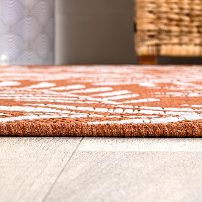 JONATHAN Y Palm Frond Indoor Outdoor Runner Rug 2X8 Orange/Cream, Nevis for Backyard, Patio, Porch, Easy-Cleaning, High Traffic, Pet-Friendly, Non-Shedding (SMB119E-28)