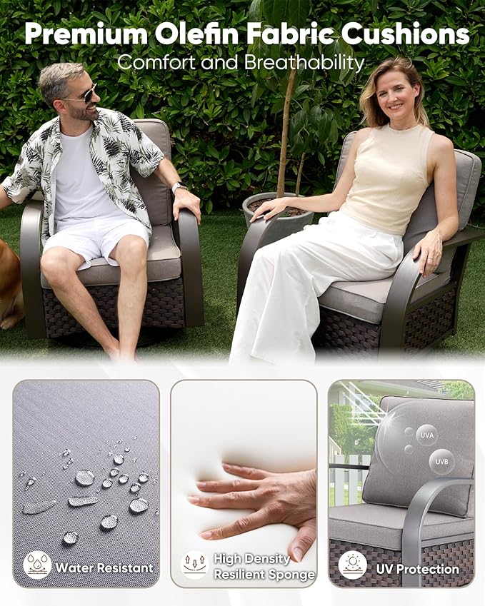 HUMMUH 3PCS Patio Table and Chairs Set -All Weather Outdoor Swivel Rocker Patio Chairs for Deck Porch Lawn Garden Backyard