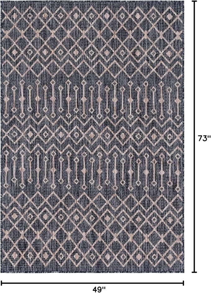 Unique Loom Outdoor Trellis Collection Area Rug - Tribal Trellis (4' 1" x 6' 1" Rectangle, Charcoal Gray/ Natural)