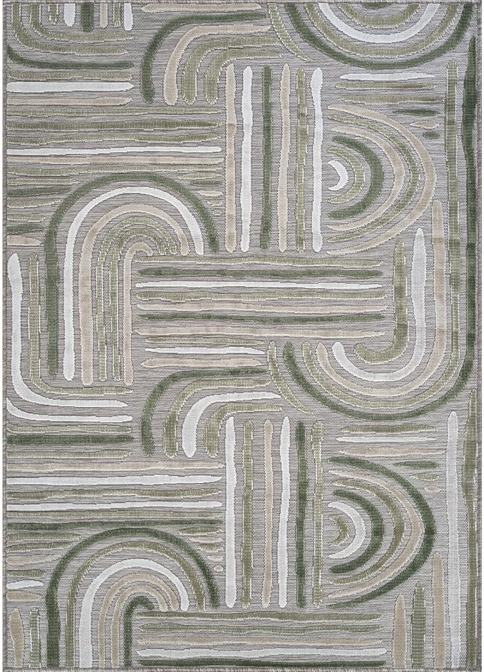 CAMILSON Indoor Outdoor Rug, Beige 8x10 Geometric Arch Striped Area Rugs for Patio and Home Areas, Easy-Cleaning Non-Shedding Living Room, Garden and Deck Washable Outside Carpet (8 x 10)