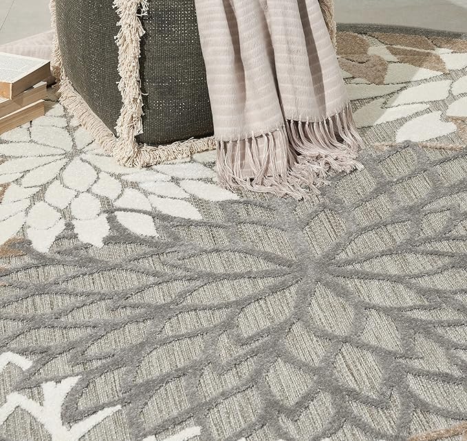 Nourison Home Aloha Natural 5'3" x Round Area Rug - Easy Clean, Non Shedding, Bed Room, Living Room, Dining Room, Kitchen (5' x Round)