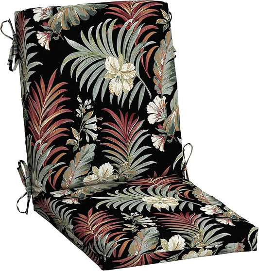 Arden Outdoor Patio Dining Chair Cushion, 20x44, Rain-Proof Seat Pad, Fade-Resistant Outdoor Cushion Simone Black Tropical