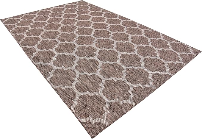 Unique Loom Outdoor Trellis Collection Area Rug (6' 1" x 9' Rectangle, Brown/ Ivory)
