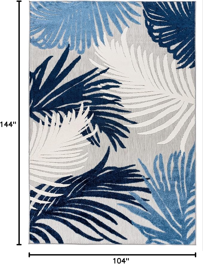 Rugshop Navy Lucca Contemporary Floral Indoor/Outdoor Area Rug Durable Polypropylene, Weather Resistant, Easy to Clean for Backyard, Deck and Outdoor Lounge 8'8" x 12'