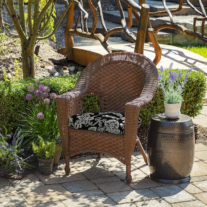 Arden Indoor/Outdoor Rocking Chair Or Wicker Chair Cushion, 2-Pack, 20 x 18, Water Repellent, Rain Proof, Fade Resistant Cushion for Rocking Or Rounded Back Chair Ashland Black Jacobean