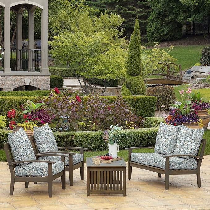 Arden Outdoor Deep Seat Cushion Set, 22 in x 24 in, Weather-Proof, Rain-Proof, Fade Resistant Patio Cushion Pistachio Botanical