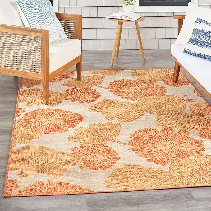 Nourison Home Garden Oasis Coral 5' x 7' Area Rug - Easy Clean, Non Shedding, Bed Room, Living Room, Dining Room, Kitchen (5' x 7')